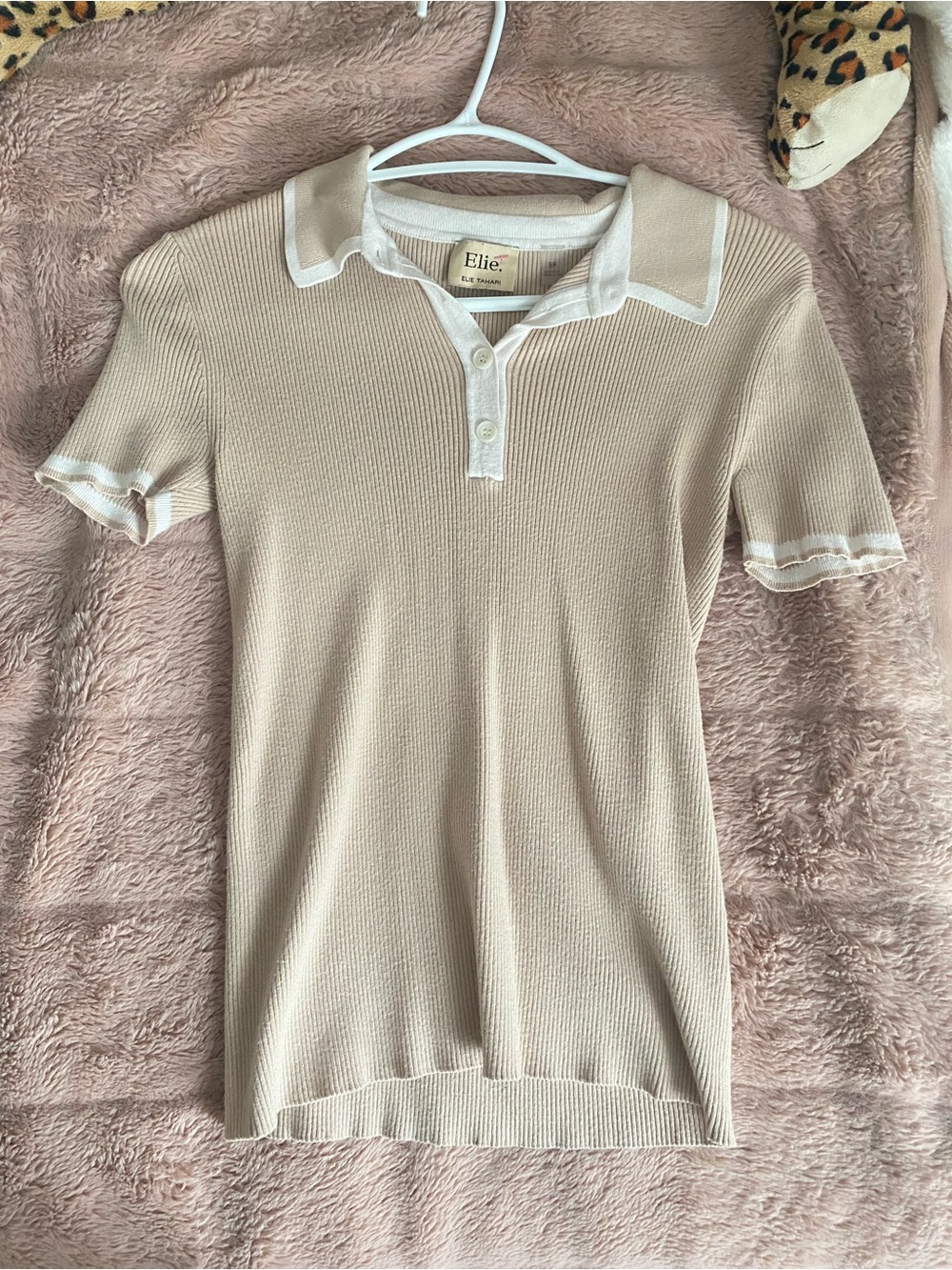 Vintage Elie Tahari Short Sleeve Ribbed Knit Polo Top